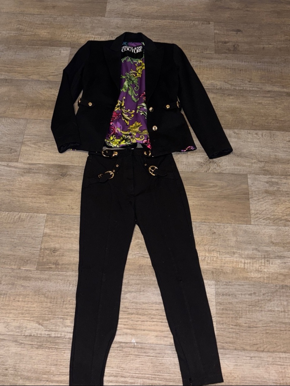 Versace jeans Black Two-Piece Jacket & Pant Set with Purple Baroque Lining